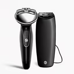 an electric hair dryer is standing next to a electric brush