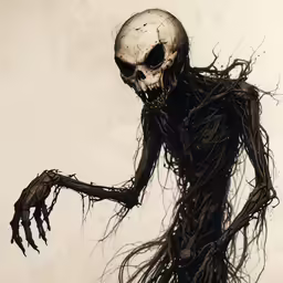 a skeleton that is standing next to a person