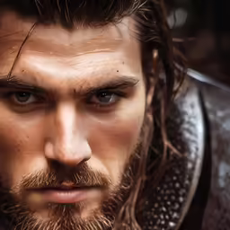 a man with long hair and a beard with spiked ears and a goatee
