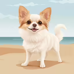 a small dog is standing on the beach