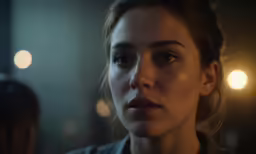 a woman standing in the dark looking at something