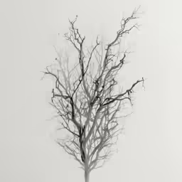black and white photograph of a tree, without leaves