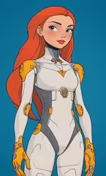 a cartoon figure is shown, with long hair
