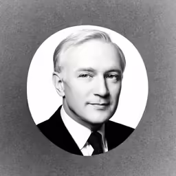 black and white photograph of a man with white hair