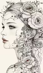 a girl with flowers on her head