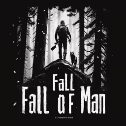 a silhouette image of a man in a forest and text fall of man on the front