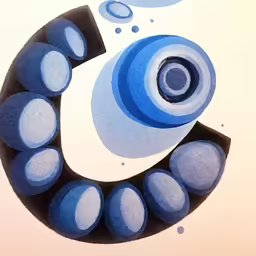 a painting on a sheet with blue bubbles and a circular object