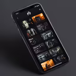 a cell phone displaying the music player in a dark background