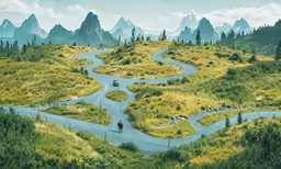 a road with two motorcycles driving down it