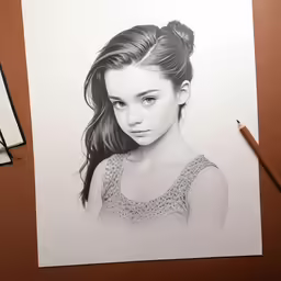 a drawing of a young lady in a gray top