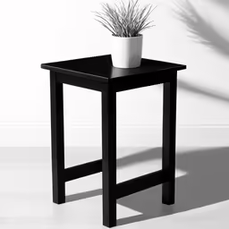a white and black table with some plants in it