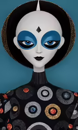 an art work featuring a person with blue makeup