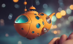 an orange tea pot with holes is flying