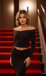 a woman posing for the camera while wearing a skirt and top