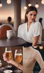 the lady in the dress is holding a glass of wine