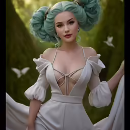 a digital painting of an alien woman in a dress