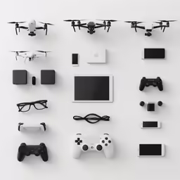 a collection of electronic devices on a white background