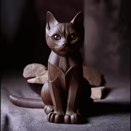 a toy cat sitting on a gray surface