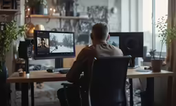 an older man sitting at a desk using a computer