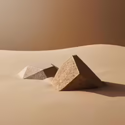 two small rocks that are sitting in the sand