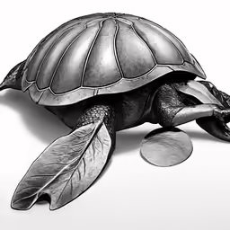 a large turtle with a leaf on top
