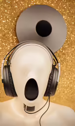 headphones on the front of a mannequin wearing a headset