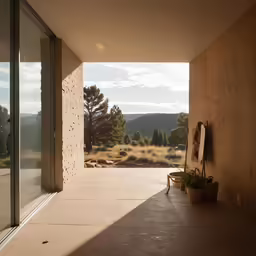 a long hallway with doors leading into the outside