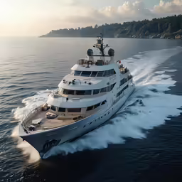 a luxury yacht traveling across the ocean in a sea