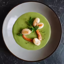 a plate filled with green garnish on top of a table