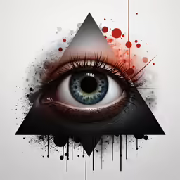 an eye with drops of blood behind it
