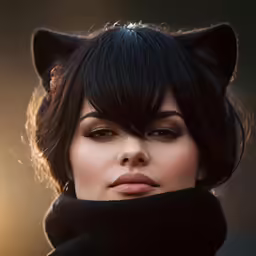 a woman with black hair and black collar on