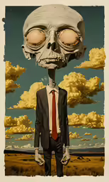 a strange looking man wearing glasses and a tie