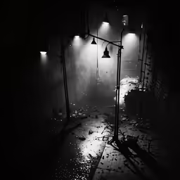 dark photograph of a street light in the rain