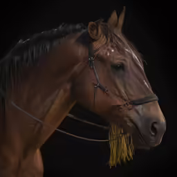 a large brown horse with blonde hair