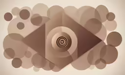 an abstract painting featuring a large triangle and several smaller circles