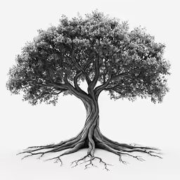 the top of the tree shows the exposed roots