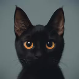 a black cat with orange eyes and big yellow eyes