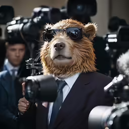 the bear in sunglasses is very similar to his costume