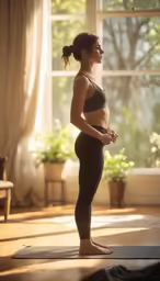a pregnant woman stands in a yoga pose