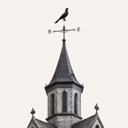 a church steeple with a bird on top