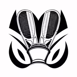 a black and white logo with tennis rackets,tennis racquets in a graphic style,two tennis racquets on top of a black and white illustration,tennis rackets with three heads that are crossed on the head,the logo for lacrosse team on white background