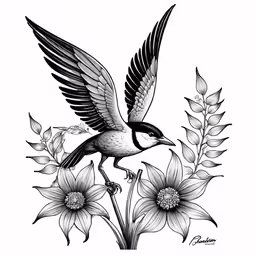 an illustration of a bird with wings and flowers