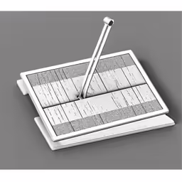 the metal stamp is shaped like a square and with a pencil