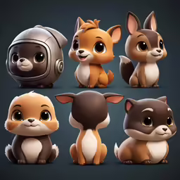 a set of cute little animals in different poses