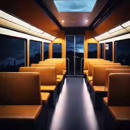 the train is empty of people or trains,empty yellow seats in the passenger car of a train