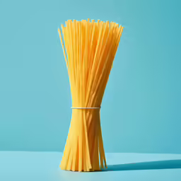 a bunch of spaghetti sticks sticking out of a plastic cup