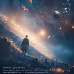 the silhouette of a man standing next to a firework