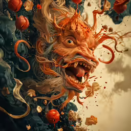 an elaborately decorated dragon is coming out of the water