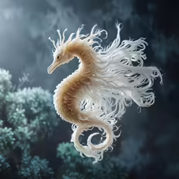 there is a white and yellow sea horse