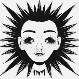 a black and white ink drawing of a face with spiked spikes